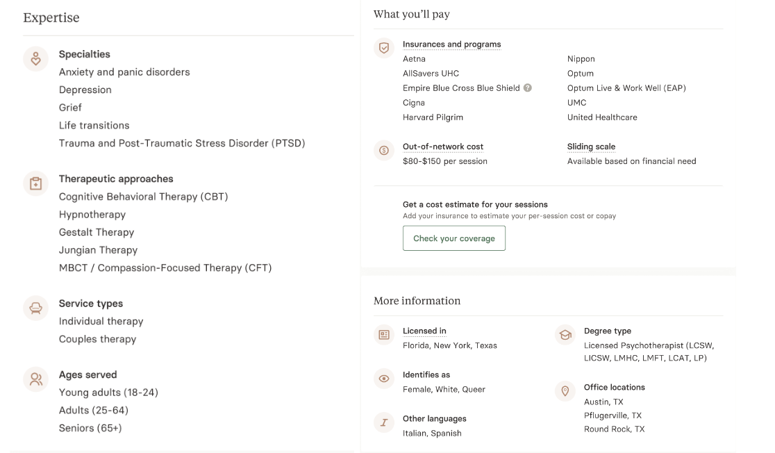 Provider details including Expertise, and cost estimates.png
